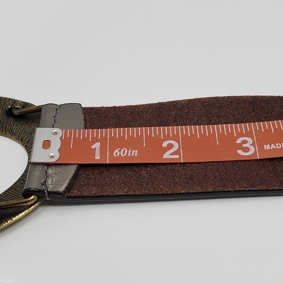 CHICOS ADJUSTABLE METALLIC WIDE LEATHER BELT DOUBLE HAMMERED METAL BUCKLE WOMEN - Picture 11 of 12